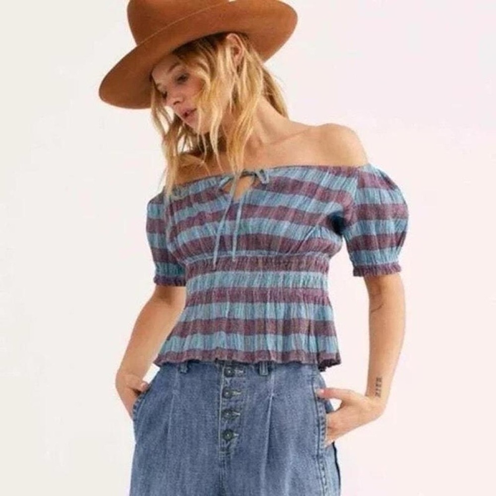 FREE PEOPLE | Vivi Smocked Stripe Top | Size Medium